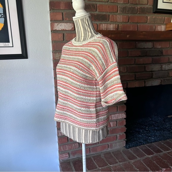 Rebecca Taylor La Vie Striped Metallic Short Sleeve Sweater in Orange Gold Sz S - Picture 6 of 9